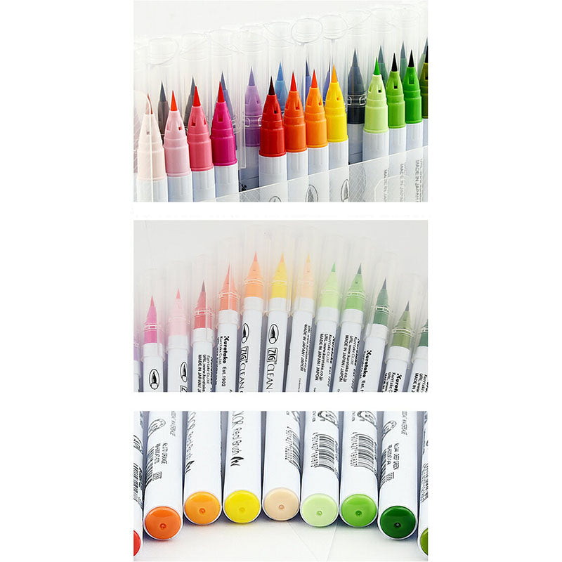 Kuretake Zig Clean Colour Real Watercolour Brush Pen - Green Colour Range - - Brush Pens - Bunbougu