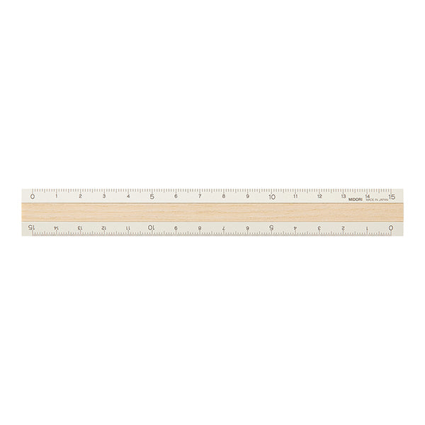 Midori Aluminium Wooden Ruler - Limited Edition - Light Wood/Ivory - 15 cm -  - Rulers - Bunbougu
