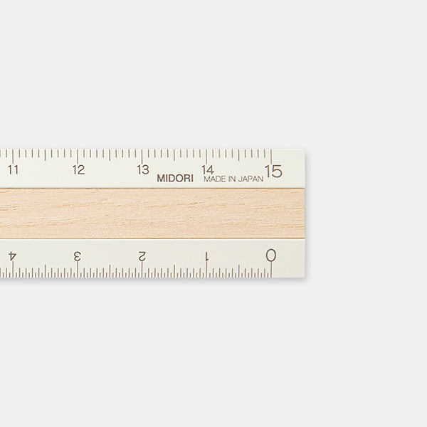 Midori Aluminium Wooden Ruler - Limited Edition - Light Wood/Ivory - 15 cm -  - Rulers - Bunbougu